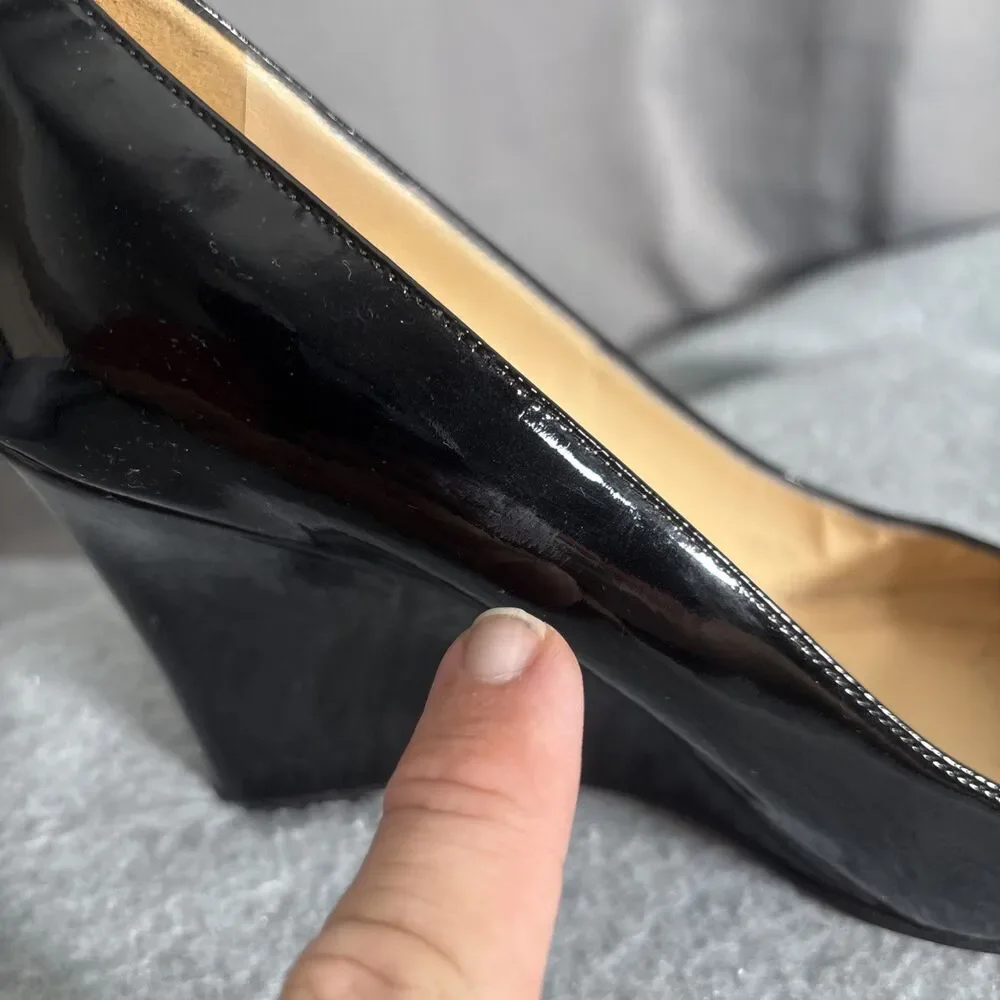 Kate Spade Platform Wedge Heels Black Size 7B Made In Italy Patent‎ Leather